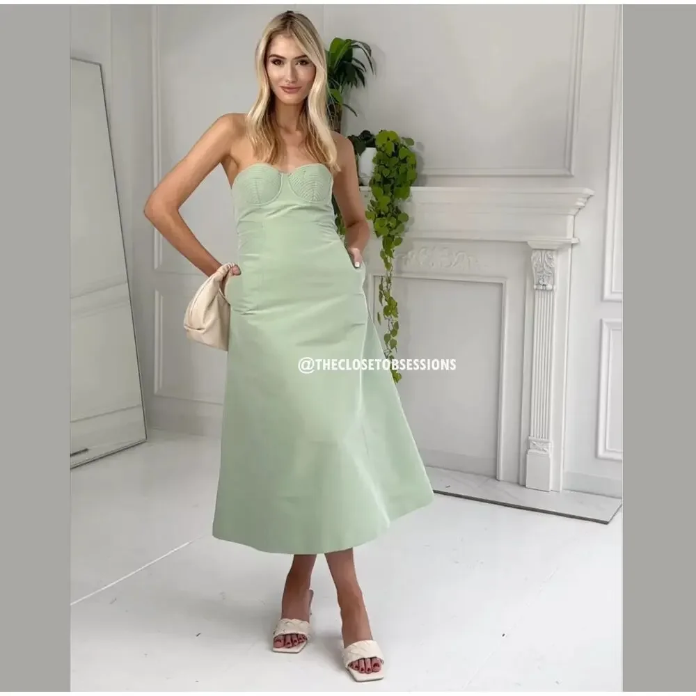 MANGO Corset-Style Strapless Midi Dress 💚✨ NWT - Picture 12 of 16